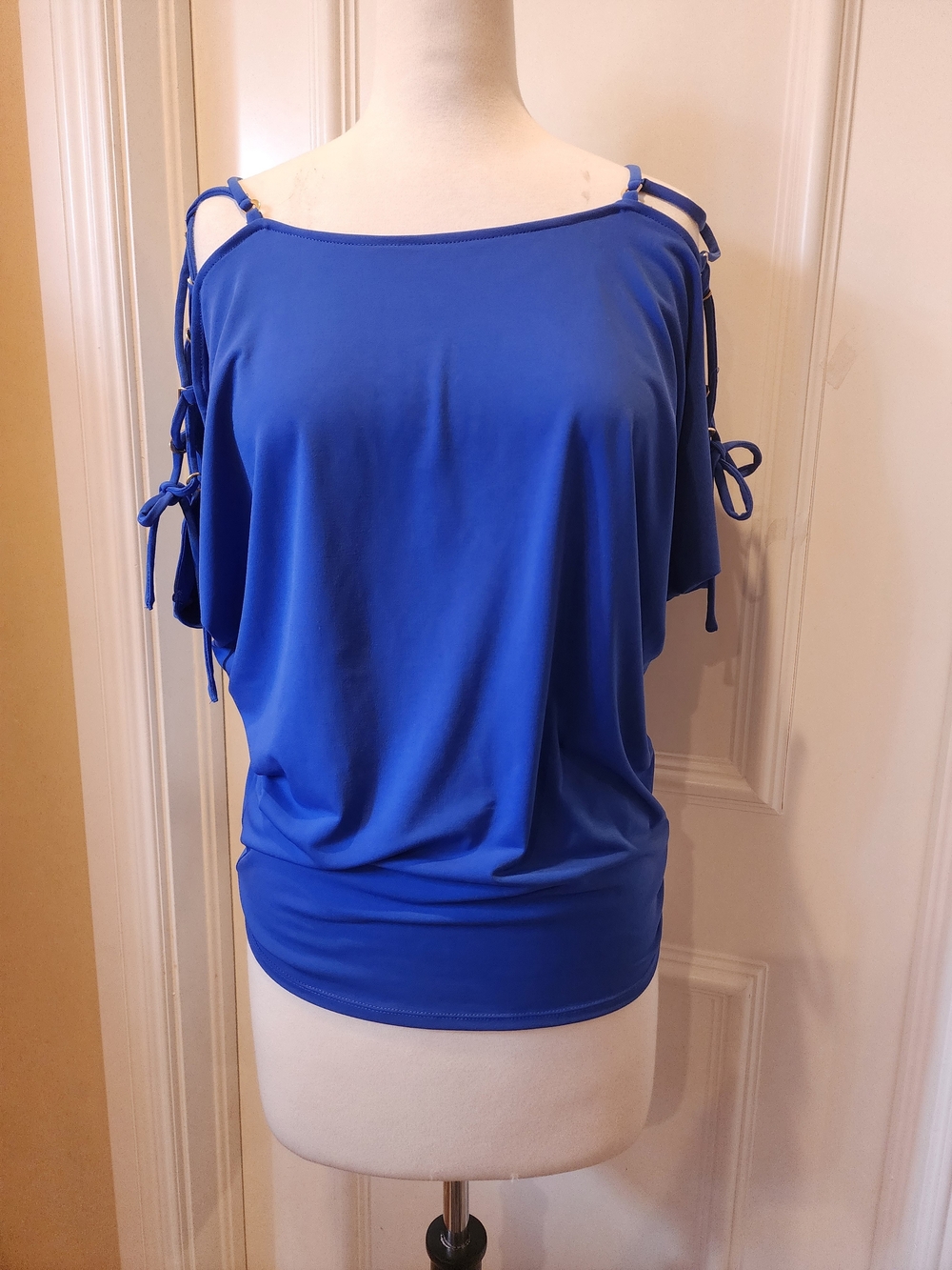 Express Royal Blue Cold-Shoulder Tie-Sleeve Tunic